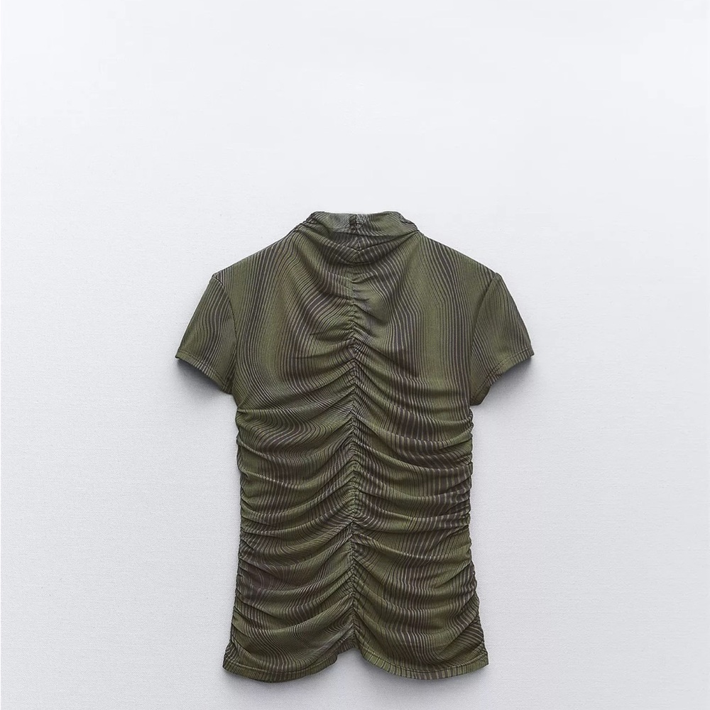 Zara Short Sleeve Olive Green Ruched Top